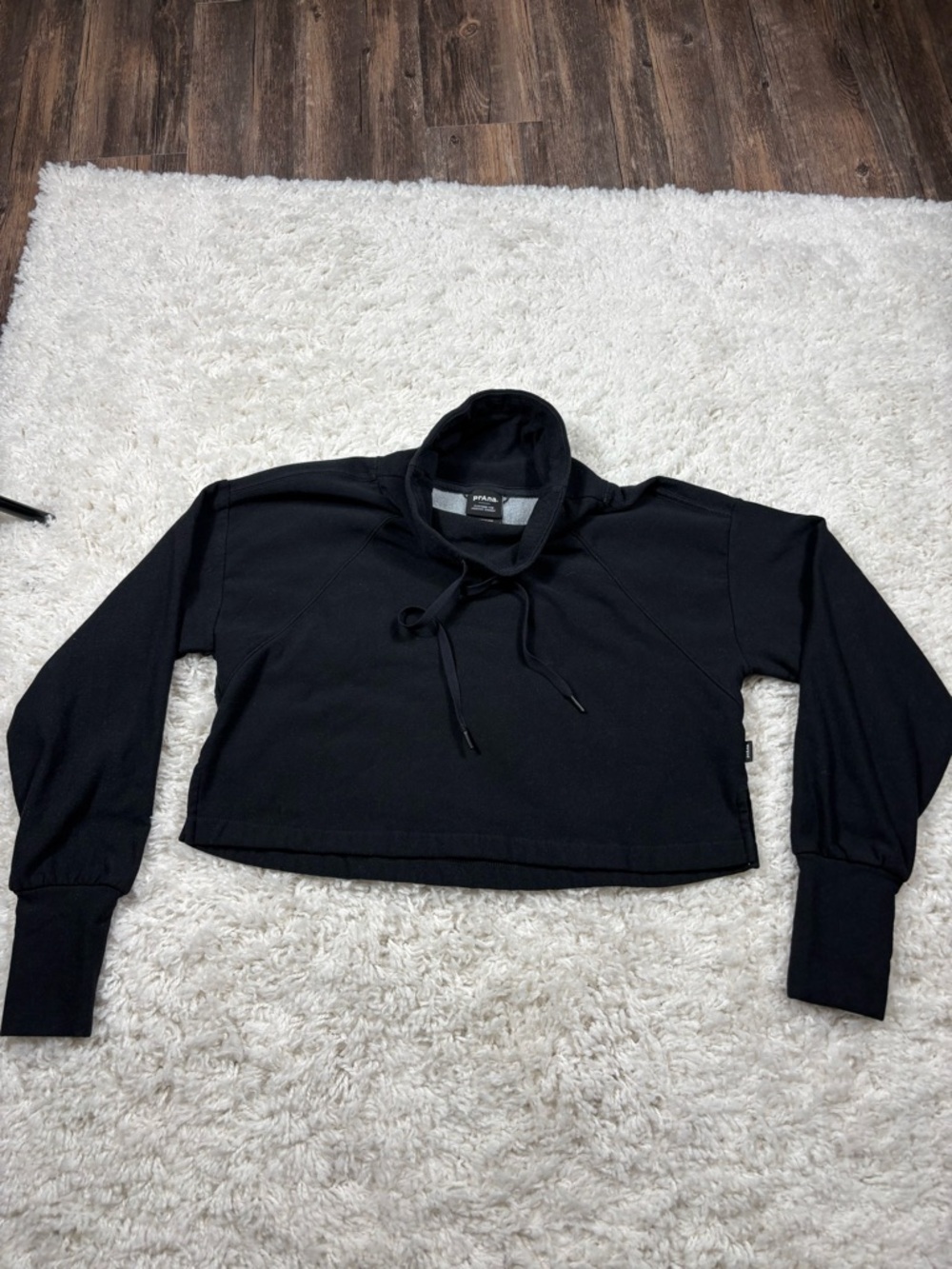 prAna Sacred Space Pullover Women’s S Black Cropped Cowl Neck Thumbholes